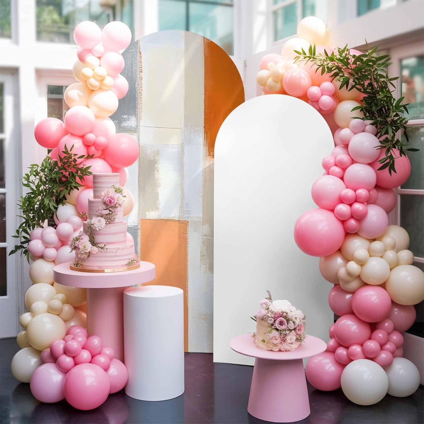 Jnbasdffb 7.2 Modern Orange Beige Wedding Arch Cover,Stretchy Spandex Arch Backdrop Stand Covers FT,Abstract Oil