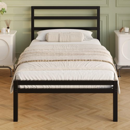 Lutown-Teen 12 Inch Twin Bed Frame with Headboard and Footboard, Classic Metal Platform Bed Frame Twin Size, No Box Spring Needed, Easy Assembly, Noise Free, Black