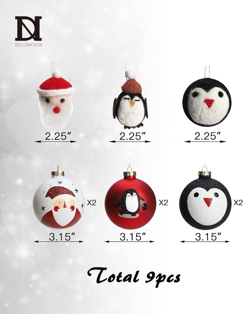 DN DECONATION Black and White Christmas Ornament - Cute Hand-Painted Santa Ball for Xmas Tree