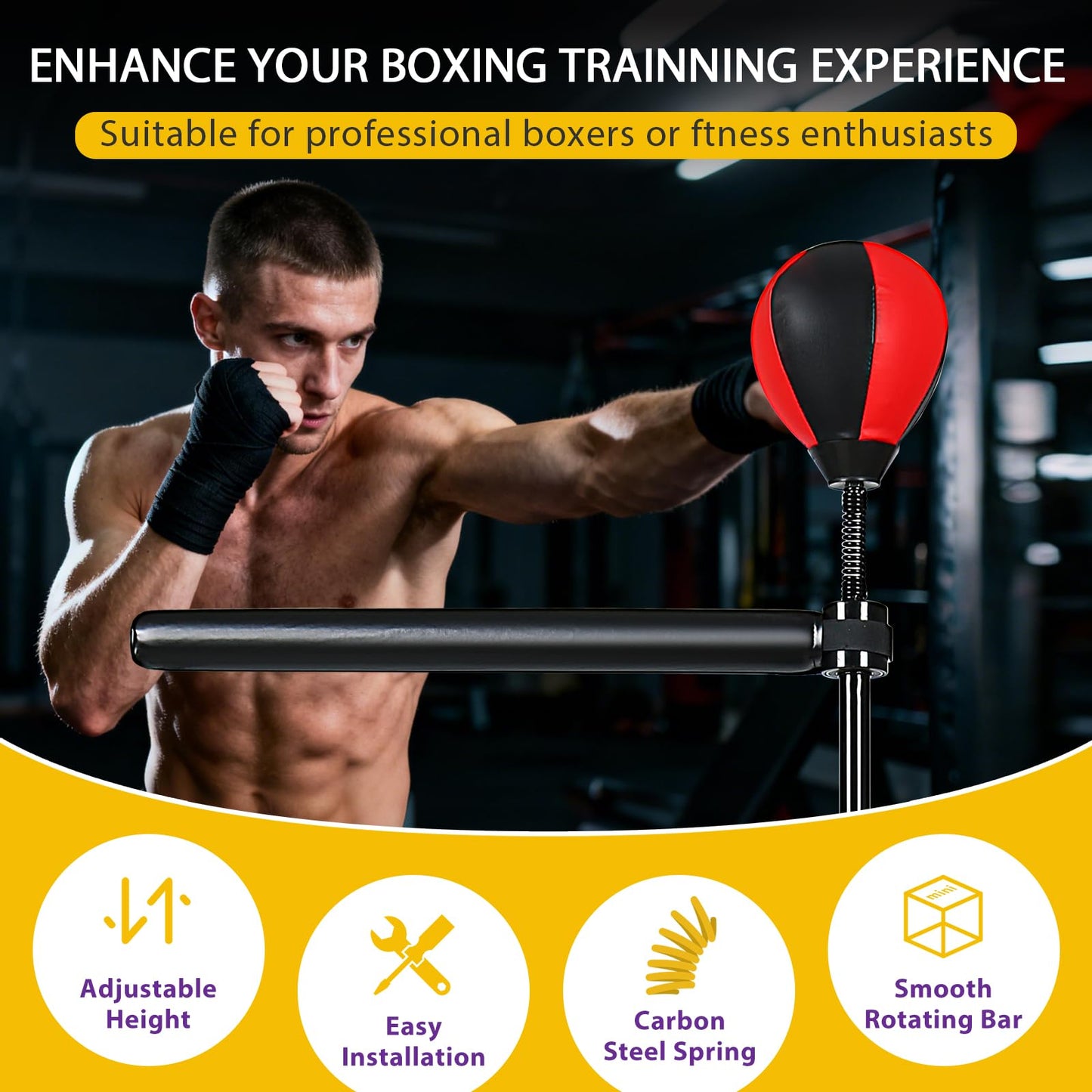 INNOLIFE Boxing Bar with Stand, Adjustable Height Freestanding Punching Bag for Adults, Boxing Training Equipment with Speed Bag for Home Gym, Stress Relief & Fitness, Black & Red