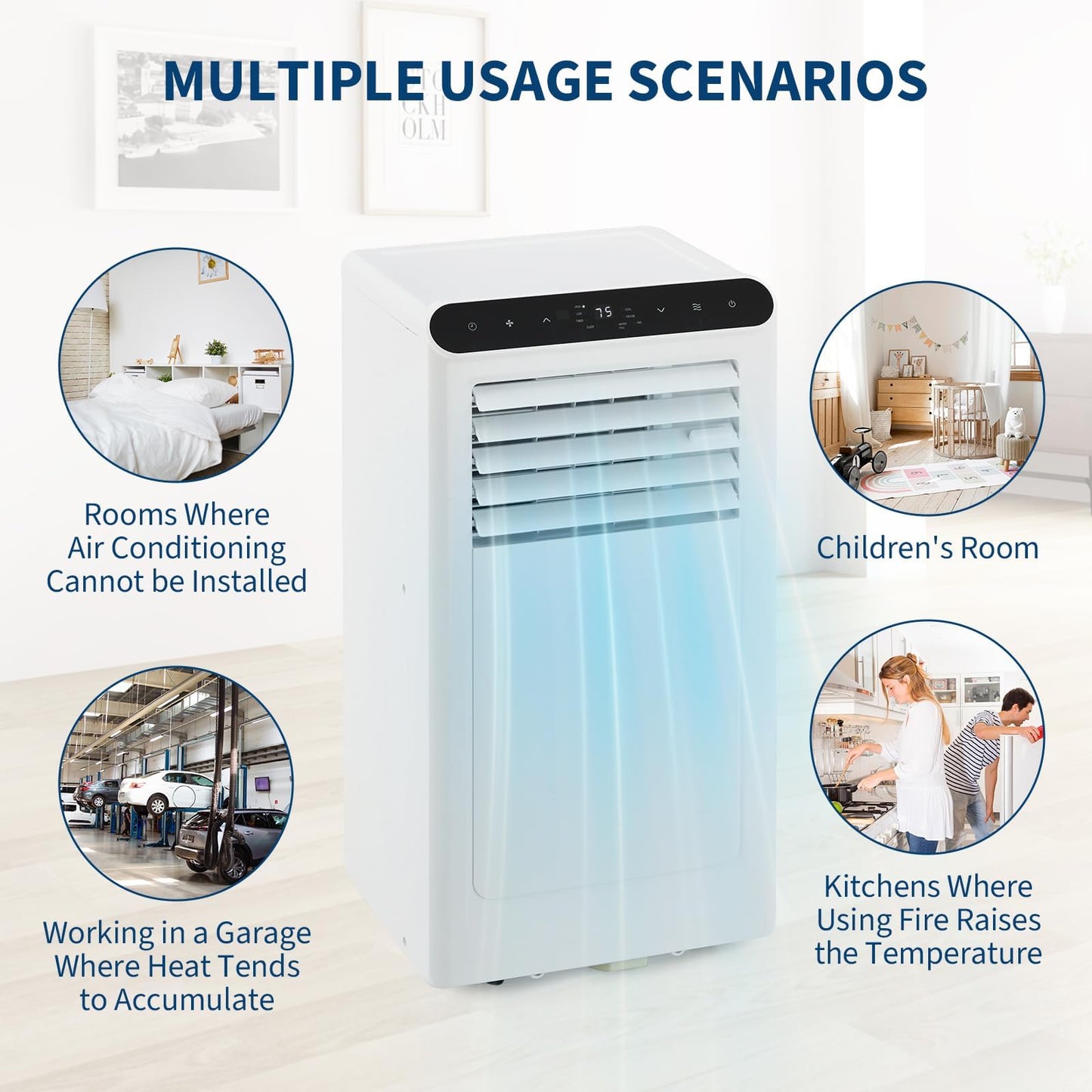 Takywep Powerful & Quiet 10,000 BTU Portable Air Conditioners, 3-in-1 Portable AC Unit with Cool, Fan and Dehumidifier, Up to 450 Sq.Ft, 24H Timer, Remote, LED Display, Quiet 50 dB for Bedroom Office