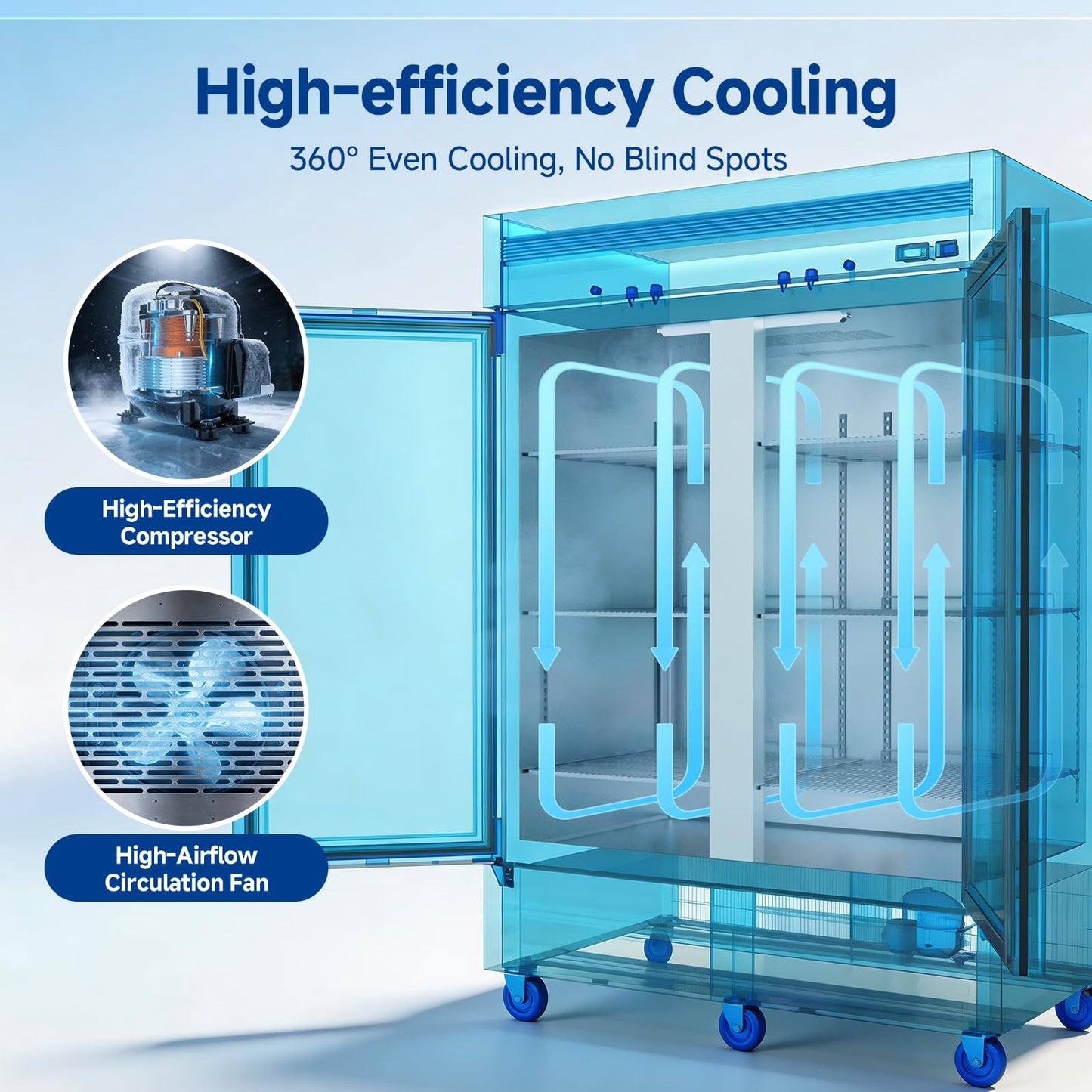 BODEGA BODEGACOOLER 54" W Double Door Commercial Refrigerators, Stainless Steel Solid Door Reach-in Refrigerator, 49 Cu.Ft Large Capacity, 33℉ to 41℉ Temp Range, Auto Defrost, For Restaurant Kitchen