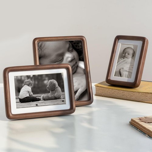 FLYJOE 11x14 Picture Frame, Natural Solid Walnut Wood Photo Frame with HD Tempered Glass, Rounded Corner Wooden Frame 11 x 14 Matted to 8x10, Horizontal or Vertical Wall Mounting
