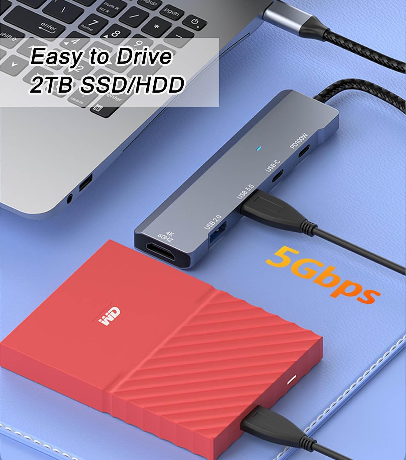 vienon 4K@60Hz, 100W 5Gb USB C Hub, USB C to HDMI Adapter USB Type C Adapter Dongle with PD, USB-A &C Ports, Docking
