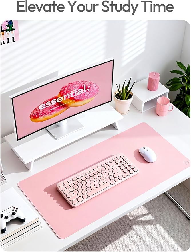 YSAGi Leather Desk Protector, Office Mat, Large Mouse Mat, Non-Slip PU Leather Blotter, Laptop Desk Pad, Waterproof Writing Pad for Office and Home (Light Pink, 31.5" x 15.8")