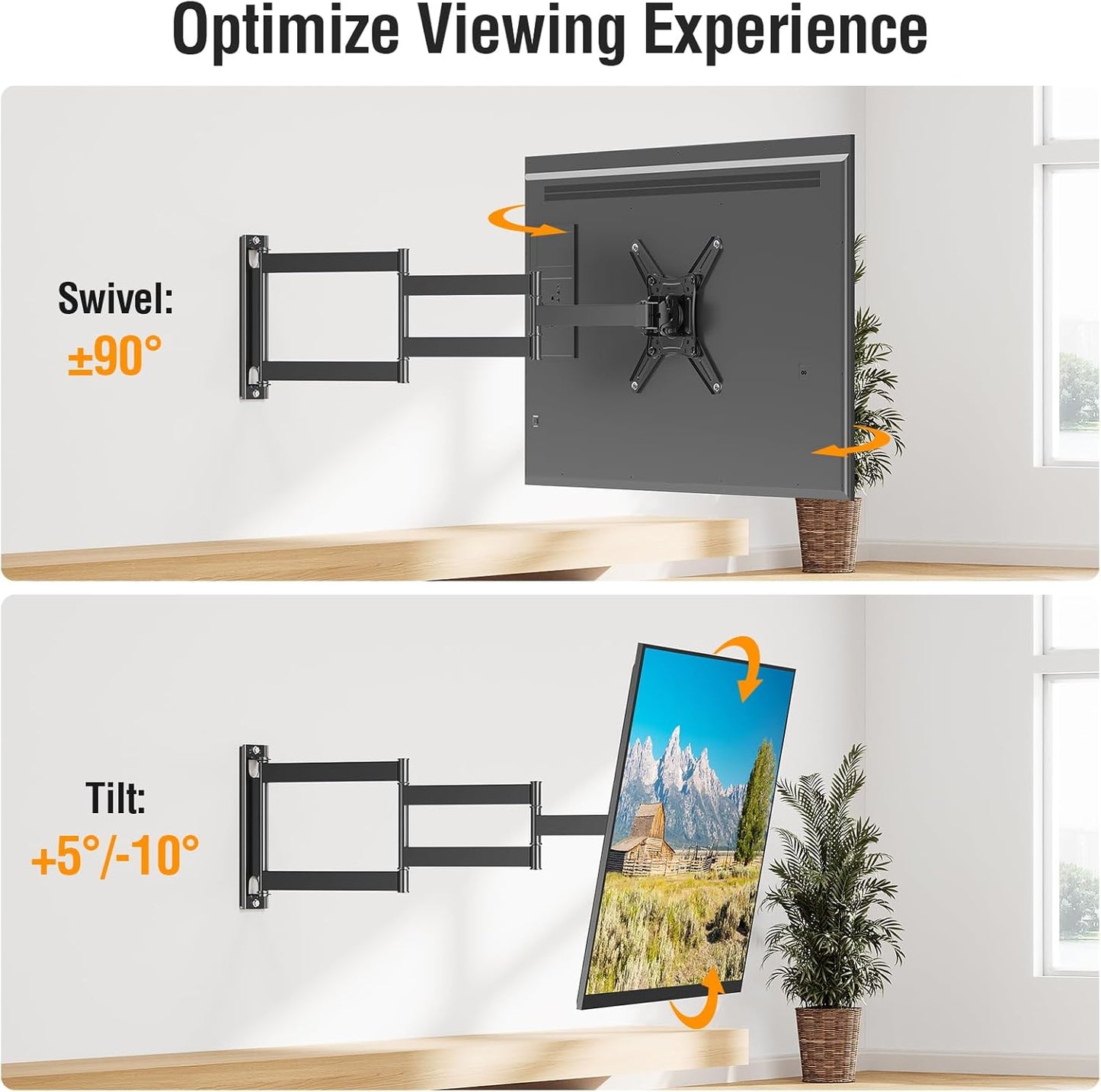 ELIVED 14-42 Inch 29.5 Inch 200x200mm, 44 lbs. Long Arm TV Wall Mount for Most tvs & Monitors, Long Extension TV Mount