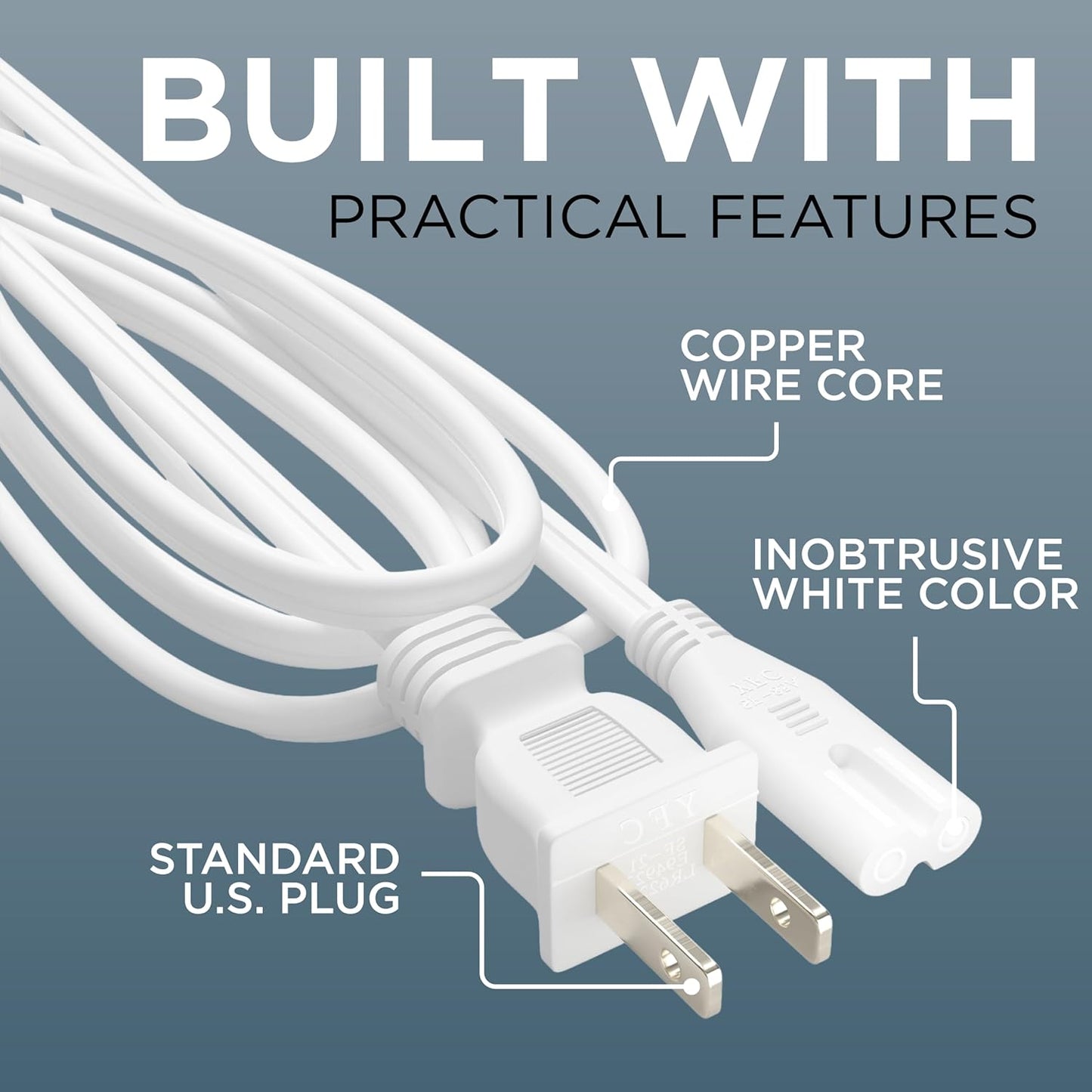 THE CIMPLE CO Figure-8 6 1-15P C7 C8 320 2-Prong 6 (1.8 White Power Cord FT - Non-Polarized Cord for Satellite, CATV