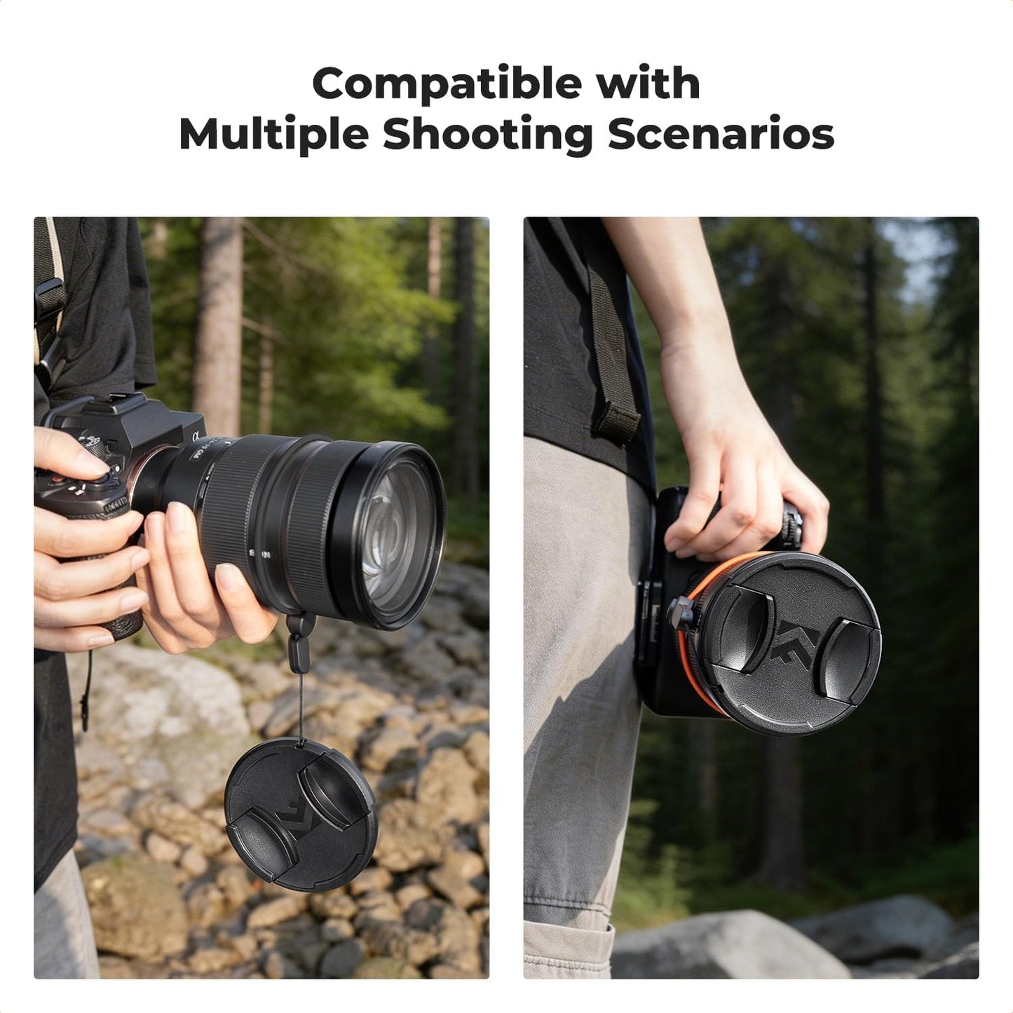 K&F CONCEPT 43mm 4-in-1 Pinch Lens Cap Cover, Center Lens Cover + Anti-Loss Keeper Leash + Microfiber Cleaning Cloth