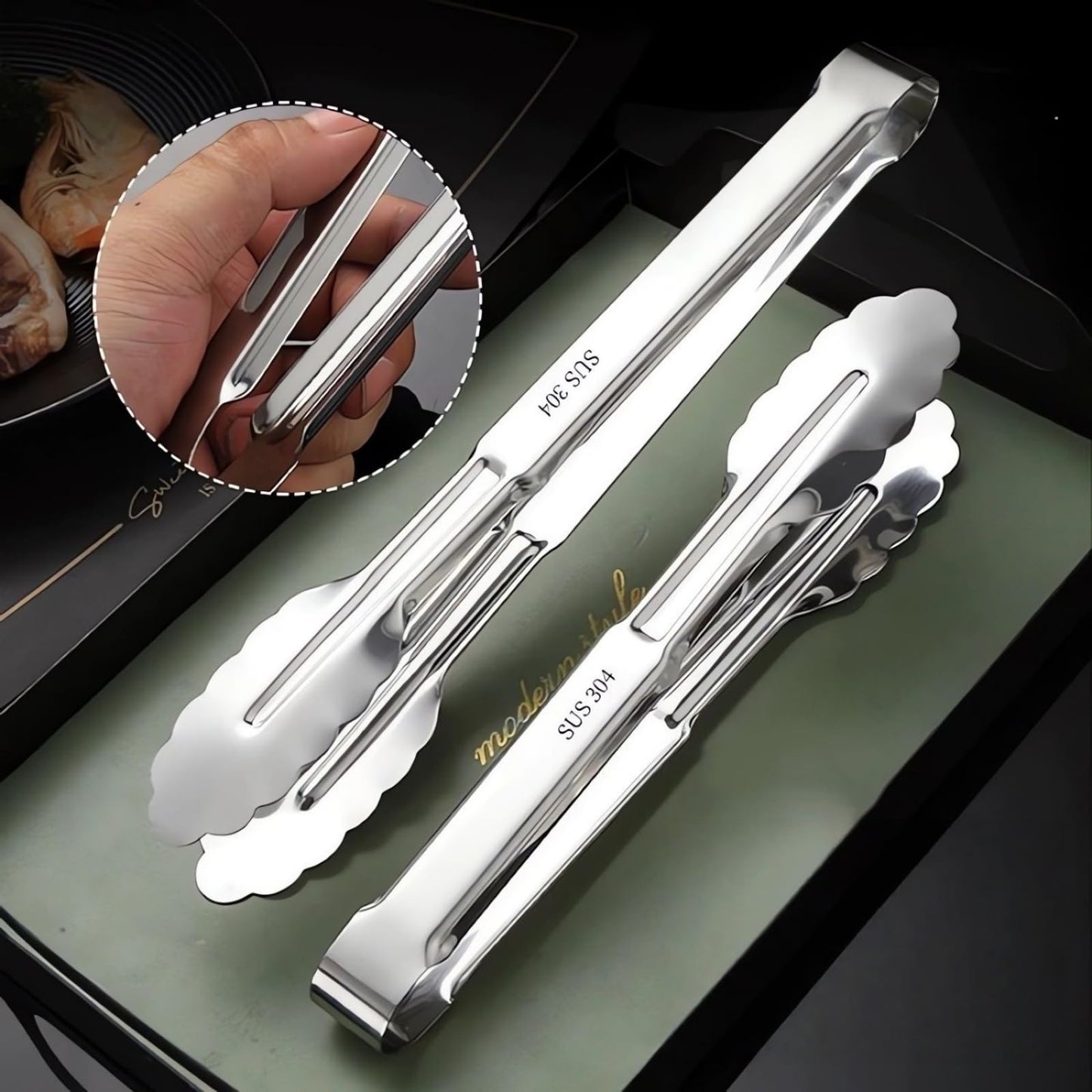 10-Piece Large Flatware Serving Utensils Sets, Stainless Steel Long Handle Serving Spoons, Heavy Duty Serving Forks, Serving Tongs, Mini Sugar Tongs for Buffet Catering Banquet Party (Silver)