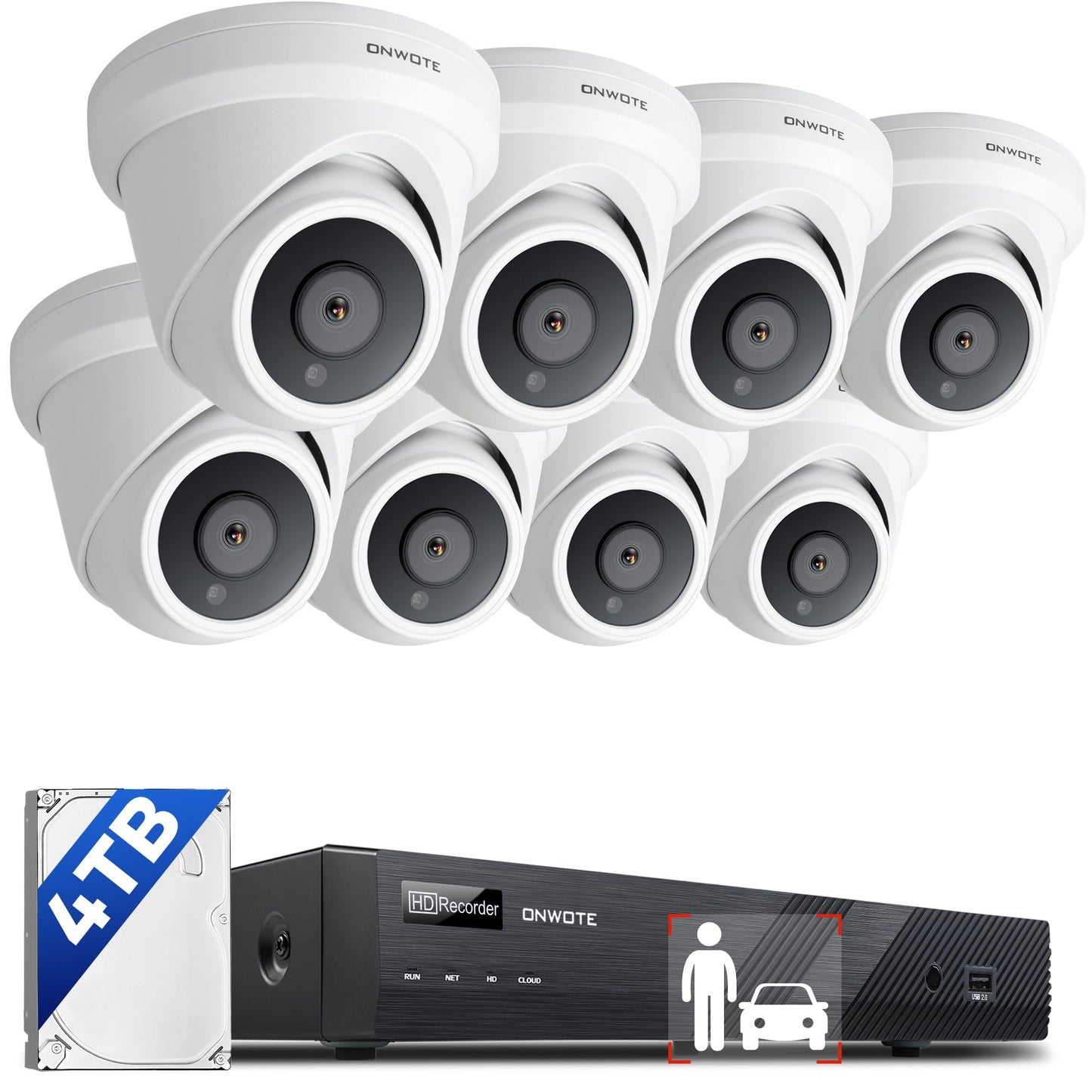 ONWOTE NVR PoE Security Camera System 4K, 16 Channel 6K 12MP Commercial NVR 4TB, 8X 8MP 134° Wired Outdoor IP Cameras with Audio, AI Detection, 8X Cables (Total 480ft), CCTV Kits for Home Businesses