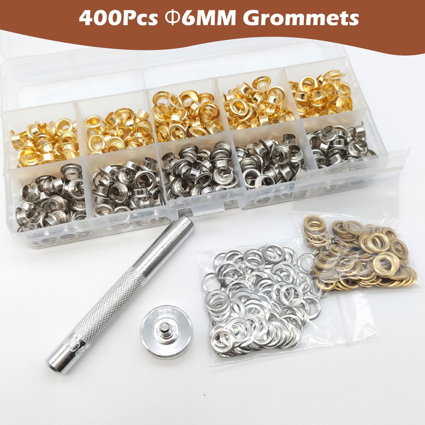 Leather Press Machine,Hole Puncher for DIY Leather Craft,Manual Press Punch Tools,with 400Pcs Grommet,9 Round Punches (1.5-6mm), 4 Stitching Prongs, 480 Rivets | Stainless Steel Pillar | Punch Puller