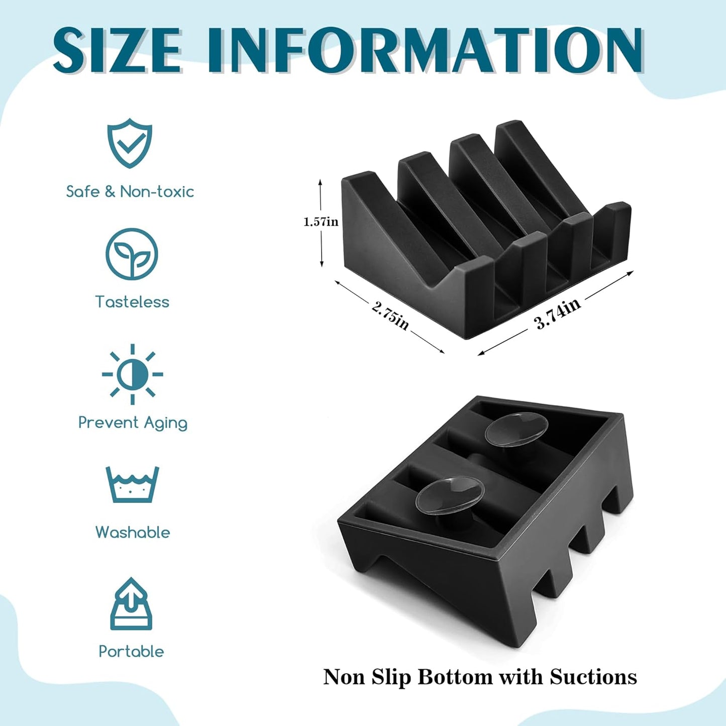 Skiennix Soap Dish Holder - Self-Draining Silicone Design with Suction Cup | Keeps Soap Dry (Black, 1 Pack)