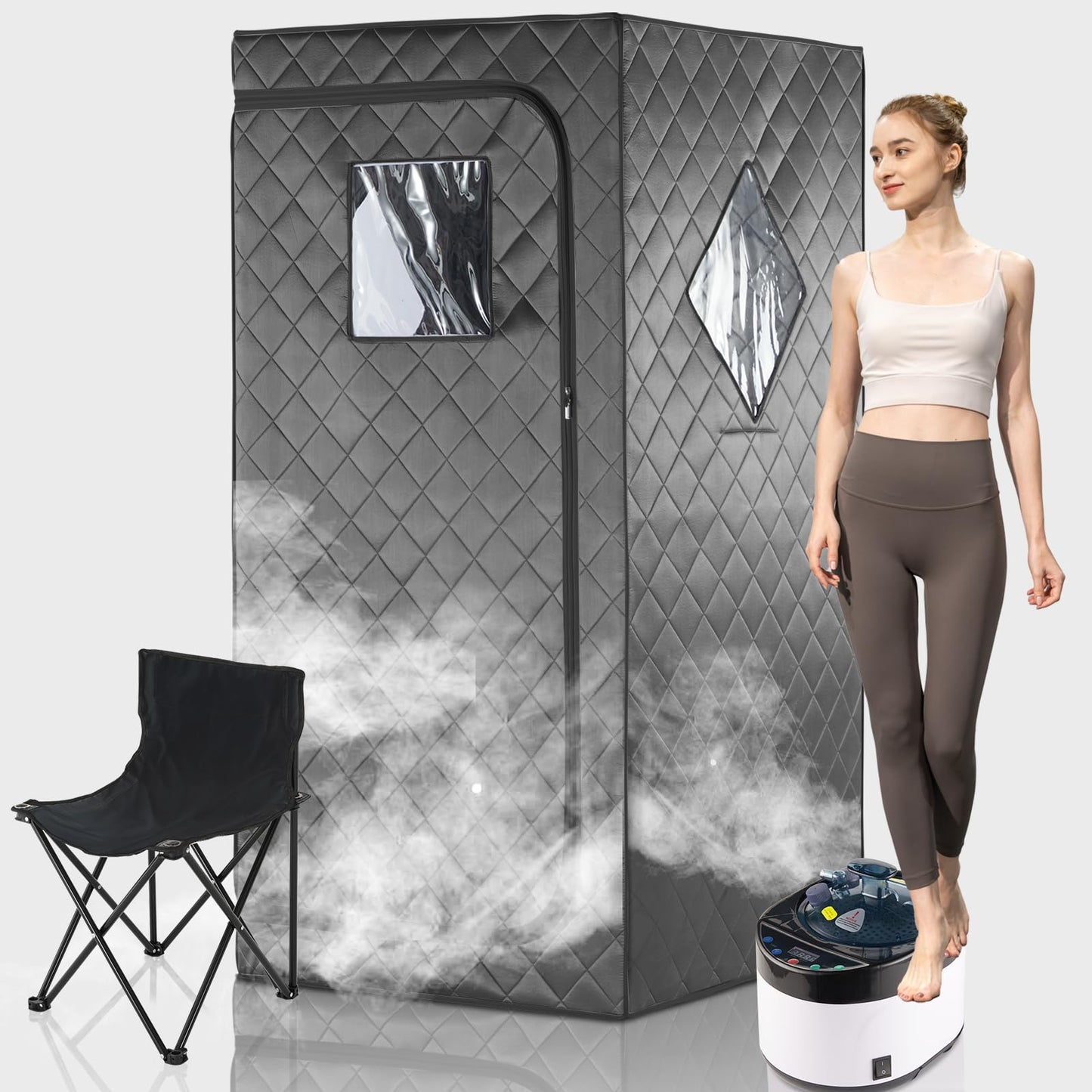 iDOTODO Full Size Home Sauna, Portable Steam Sauna for Home Spa, One Person Foldable Lightweight, Full Body Sauna Tent for Relaxation, 1500W & 4L Steamer Generator, Remote Control, Foldable Chair