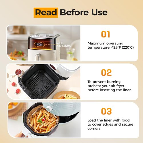 Air Fryer Liners - 500 Pcs Unbleached Parchment Paper | 8" Square Non-Stick & Leakproof Baking Sheets