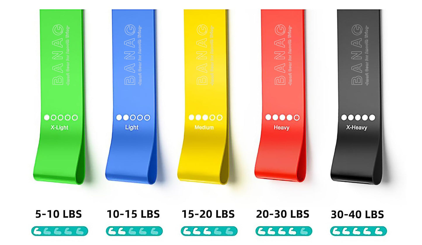 BANAG Resistance Bands Set of 5 – Exercise Bands for Home Workouts, Strength Training & Physical Therapy – Ideal Indoor Fitness Gear for Winter Season – Natural Latex with Carry Bag