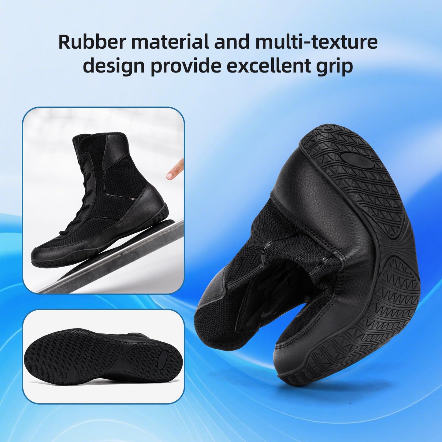 KEFUWU Wrestling Boxing Boots Wide for Men High Top Breathable Lightweight Non-Slip for Competition & Training(9.5 Man Wide, Black)