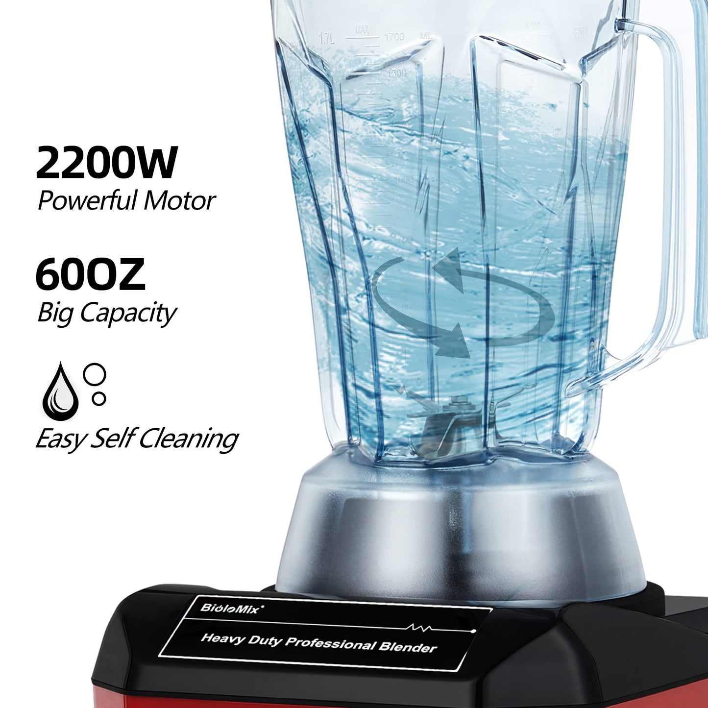 BioloMix Heavy Duty Commercial Blender, 2200W 60Oz Professional Kitchen Blender Smoothies, Shakes, Ice and Frozen Fruit, Optional Dry Grains Container