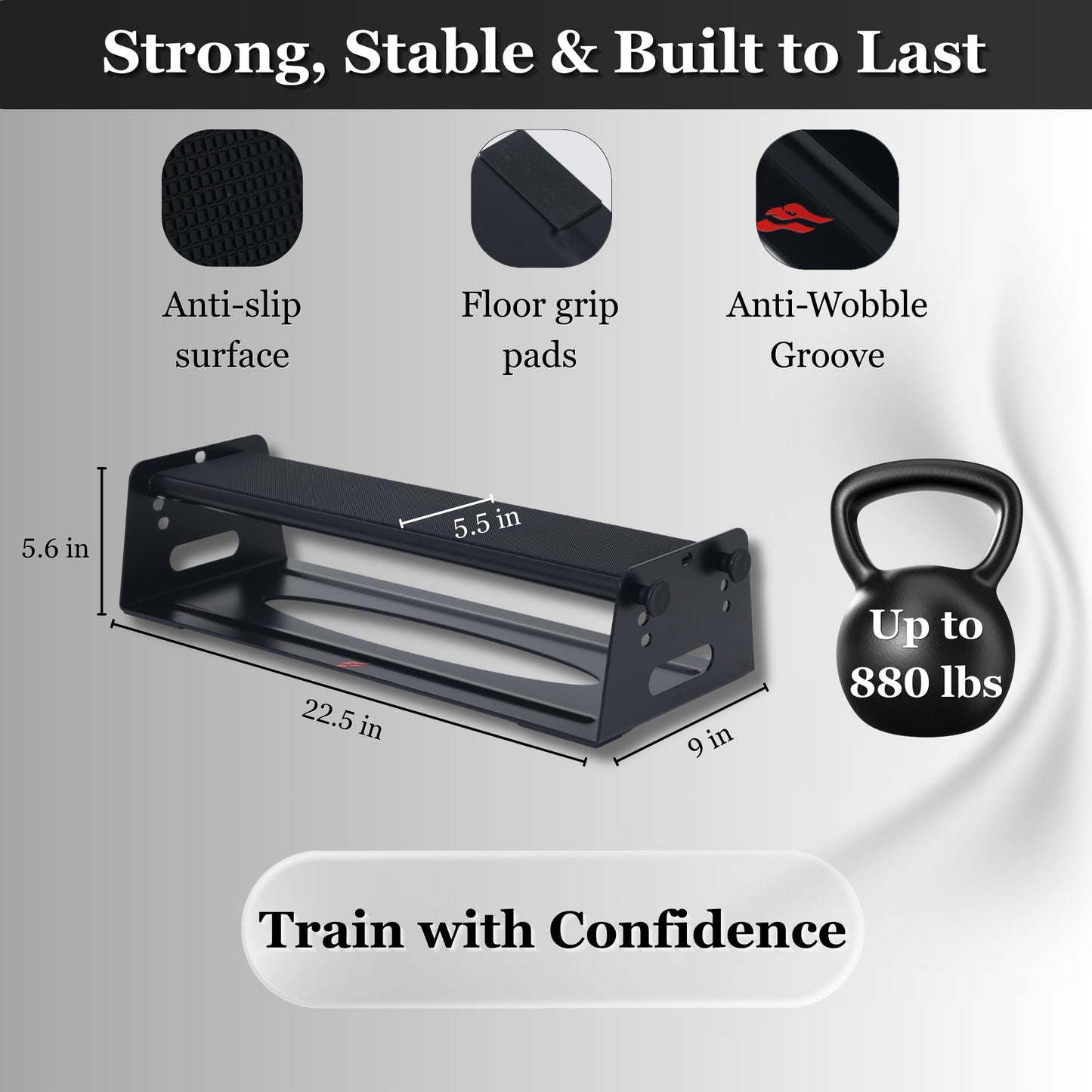 Calf Raise Block & Slant Board, Compact 3-in-1 — Height & Angle Adjustable Platform for Calf Raises, Heel-Elevated Squats, Knees Over Toes, Ankle Mobility & Calf Stretching, with Resistance Bands, 880 lbs
