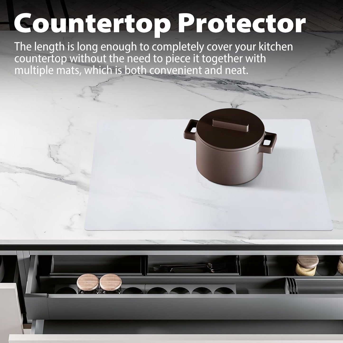 Skiennix Thick Silicone Counter Mat - Heat Resistant Kitchen Table Protector | Large 23.4" x 15.6" Clear