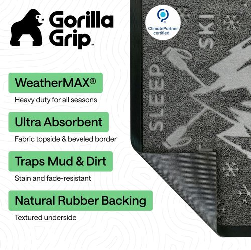 GORILLA GRIP Waterproof All-Season WeatherMAX Doormat - 35x23 Natural Rubber, Stain & Fade Resistant, Easy Clean Graphite