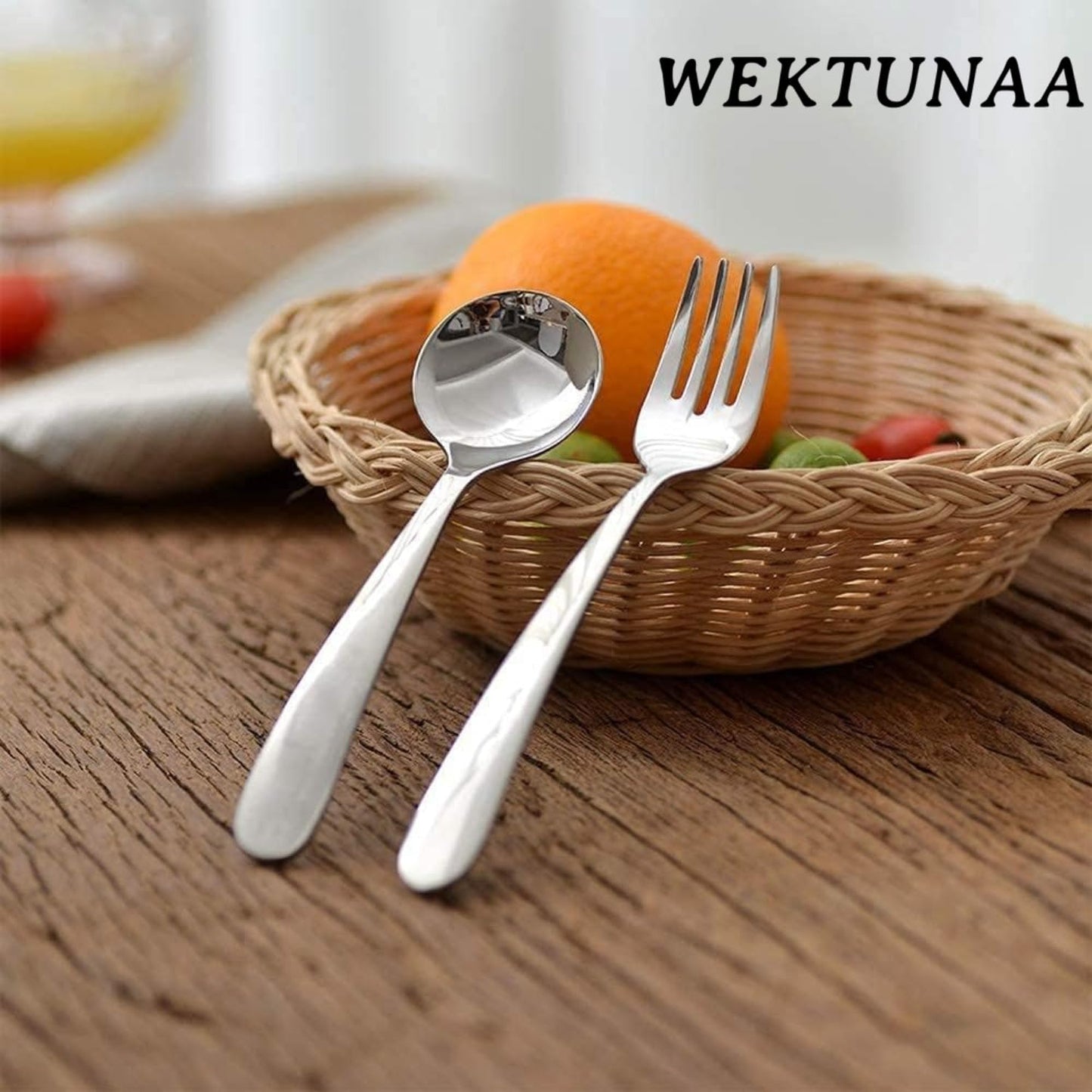WEKTUNAA Stainless Steel kids Silverware Set-6 pieces-Kids Forks and Spoons-Mirror Polished-Toddler silverwares Back to school lunch supplies