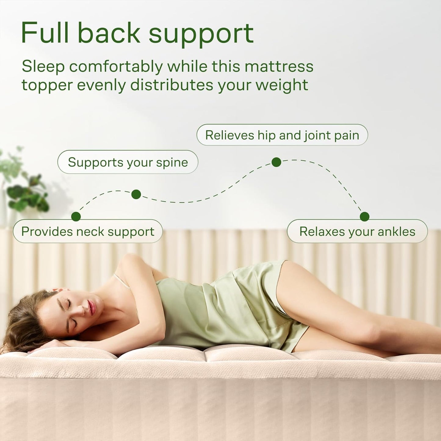 Skiennix Ultra Soft Queen Size Mattress Topper - Bamboo Viscose Pillow Top for Full Body Support - Naturally Cooling, Beige