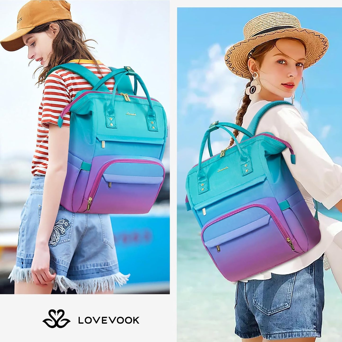 Backpack Women,15.6 Inch Bakcpack Backpack LOVEVOOK Gradient Laptop for Work Computer Purse Laptop Bag With Anti-Theft