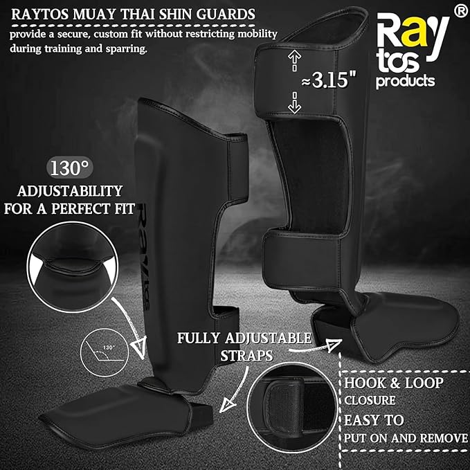 Muay Thai Shin Guards - MMA Kickboxing Leg Instep Protective Pads, Martial Art Sparring Gear for BJJ Karate Boxing Taekwondo Training, Men Adults Kids Children