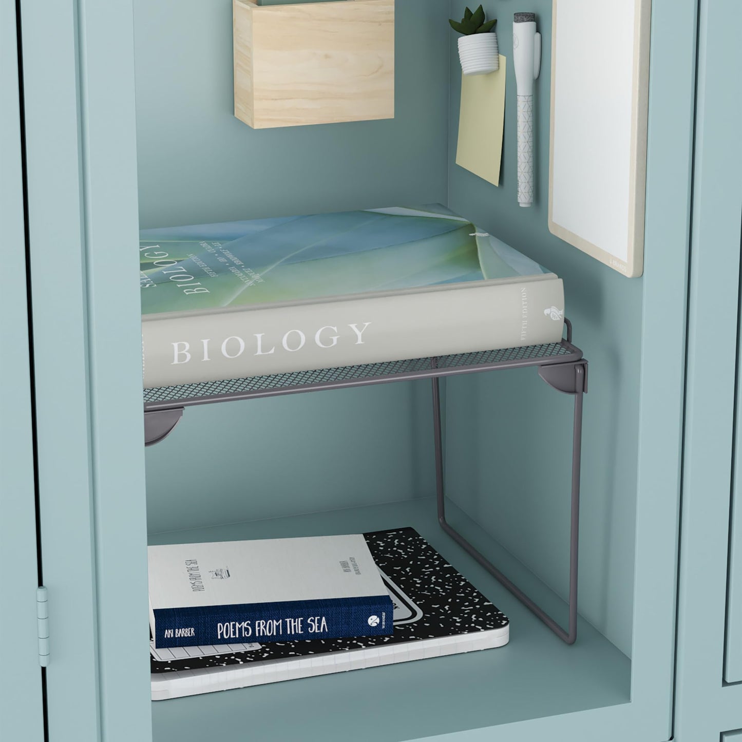 U Brands Mesh Locker Organizer Shelf, 11" x 10" x 8", Dusty Black, Back to School Essentials, Stackable, Fits Standard Size School Lockers