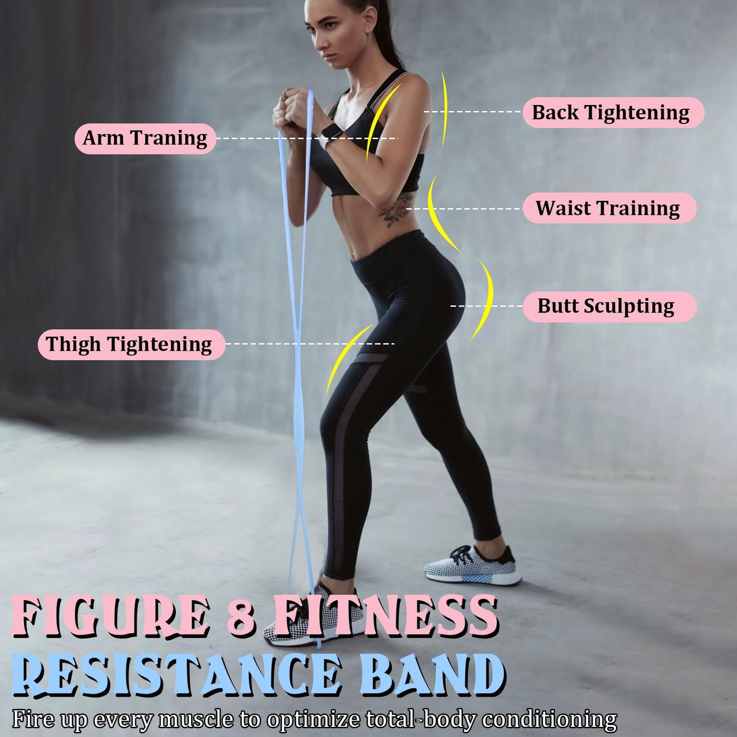 Plman 3PCS Figure 8 Resistance Bands for Women Men, Figure 8 Fitness Resistance Band, Resistance Bands with Handles, Exercise Equipment for Yoga, Pilates, Physical Therapy (15 lbs, 25 lbs, 35 lbs)