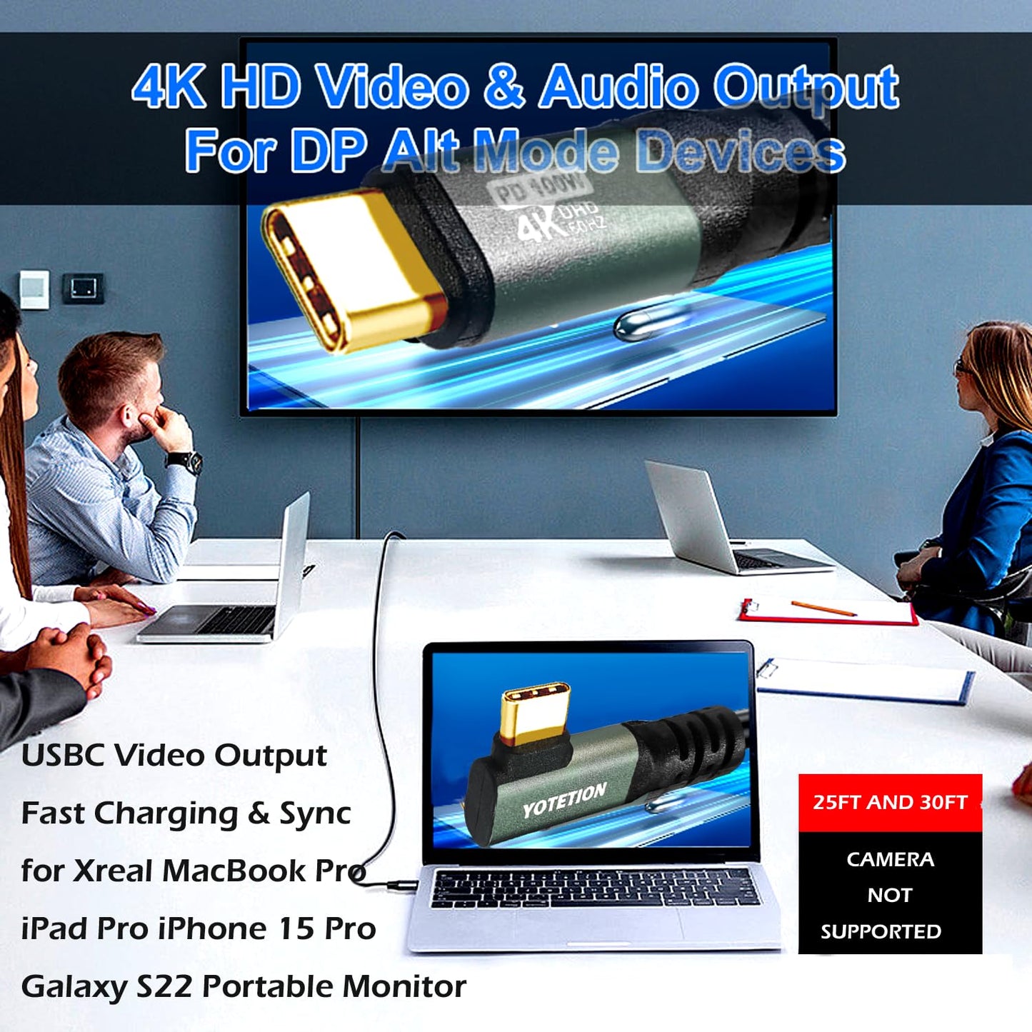 YOTETION 20FT,100W 4K60HZ GEN2x2(Data usb3.1),Type USB3.2/ USB4.0 15-16-17 USB C to C Cable USB Type C C Video Output