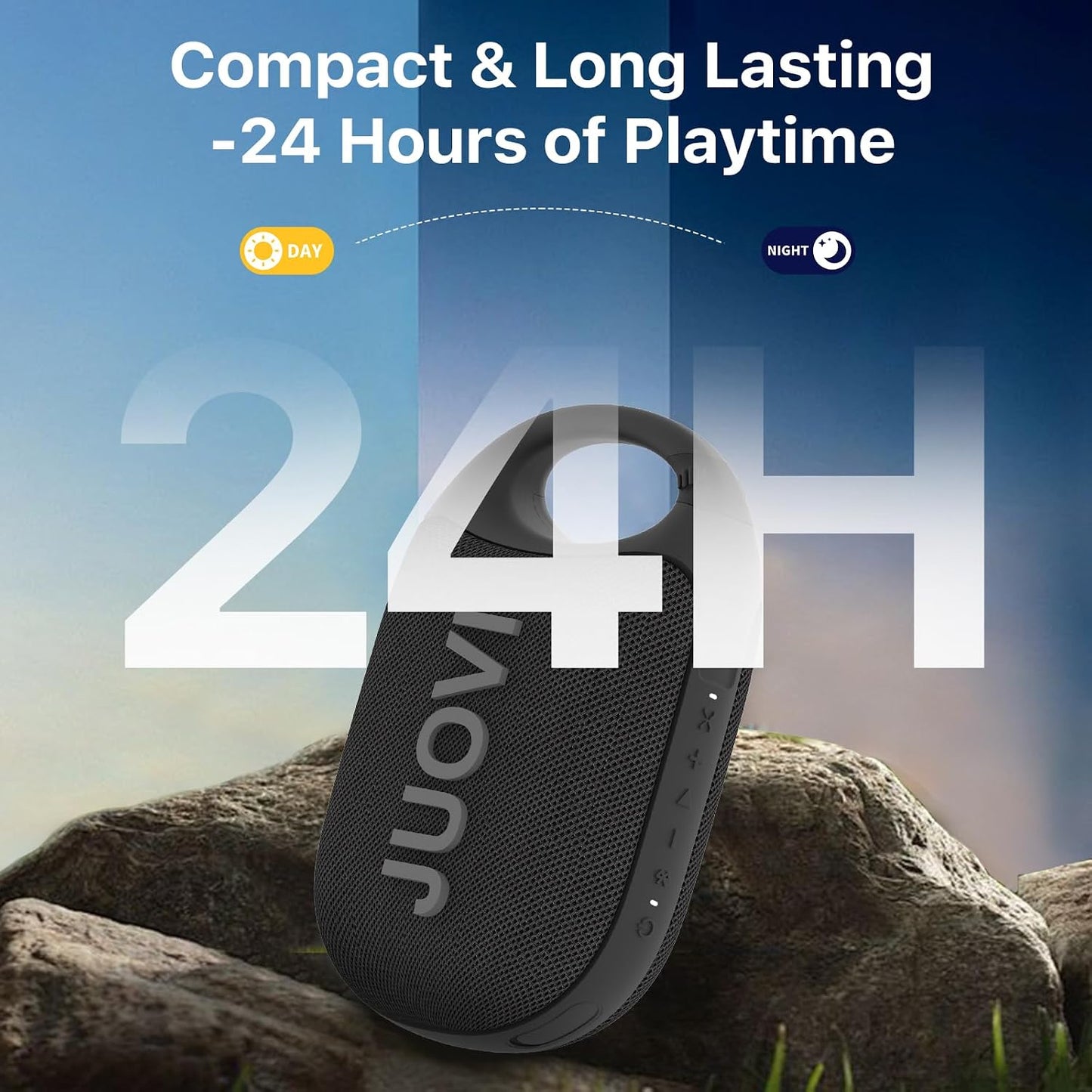 JUOVI 24H IP68 Clip Wireless Portable Bluetooth Speaker, Playtime Mini Shower Speaker Waterproof & Dustproof HD Sound