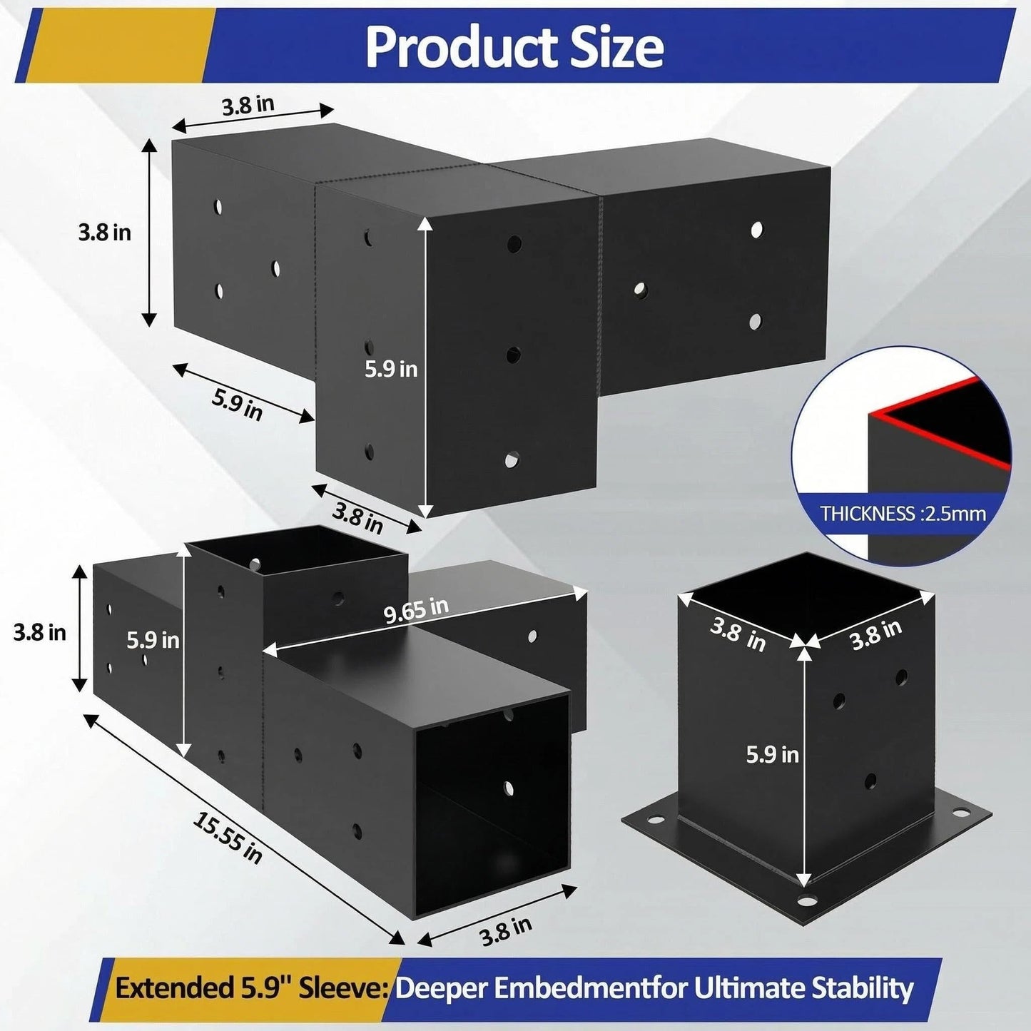 JEXALINE Pergola Kit for 4"x4" Lumber, Heavy Duty Pergola Brackets with 3-Way & 4-Way Corner Brackets, DIY Gazebo Kit for Outdoor Patio Backyard Garden, Fits Actual 3.6" x 3.6" Wood