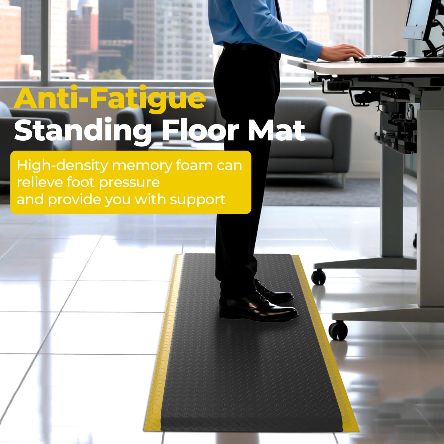 Anti Fatigue Mats Industrial, 84" x 35" Ergonomic Anti-Fatigue Standing Floor Mat, Anti-Slip Memory Foam Floor Mat, Helps Relieve Back and Leg Soreness During Work