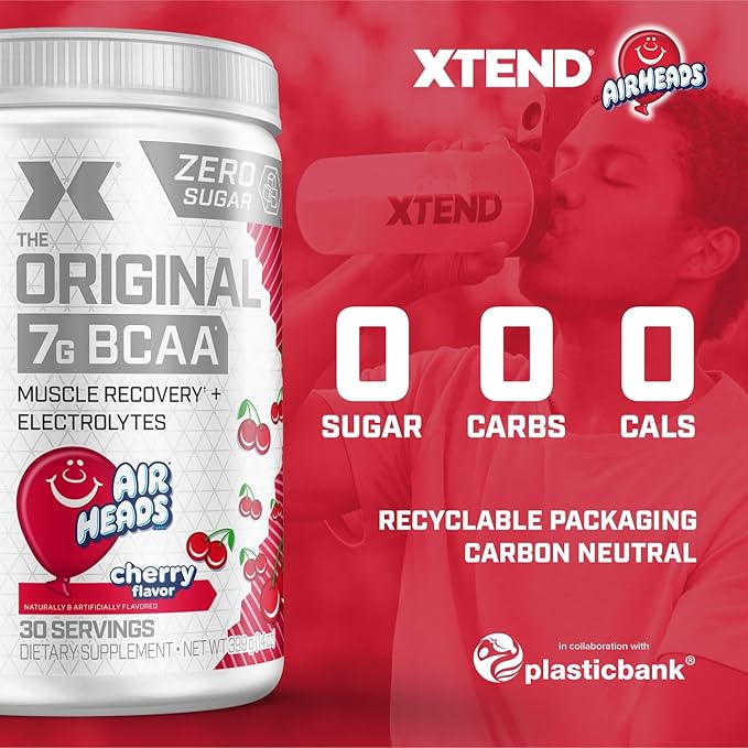 Original BCAA Powder Airheads Candy Flavor, 7g BCAA and 2.5g L-Glutamine, Sugar Free Post Workout Muscle Recovery Drink with Amino Acids for Men & Women, 30 Servings
