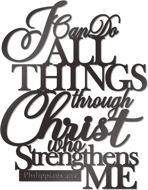 KOYILTD Metal Wall Decor - "I Can Do All Things Through Christ" Christian Scripture Art | Large Black Design (14.9x11.2 in)