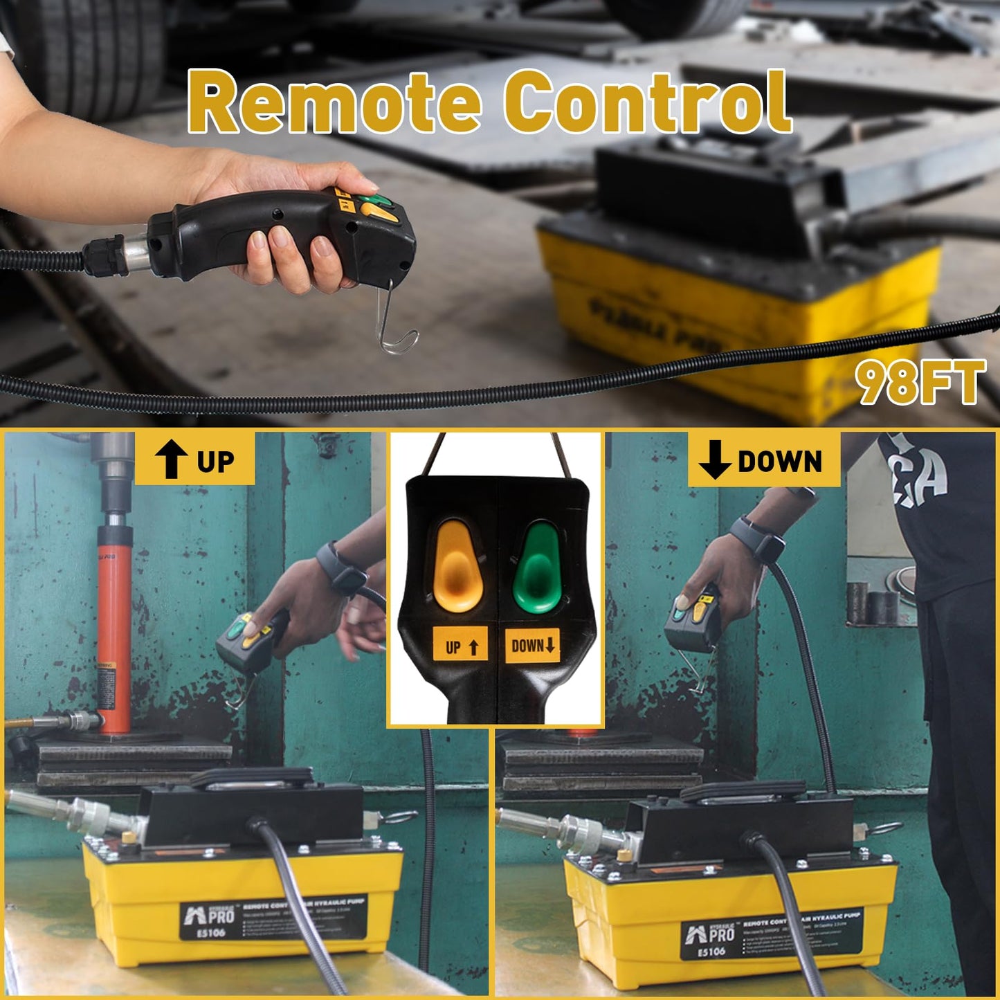 HYDRAULIC PRO 10,000 PSI Air Hydraulic Pump with 9.8 ft Remote Control, 2.3L Reservoir, NPT 3/8" Oil Outlet, NPT 1/4" Inlet, for Auto Body Frame Machines, Hydraulic Press