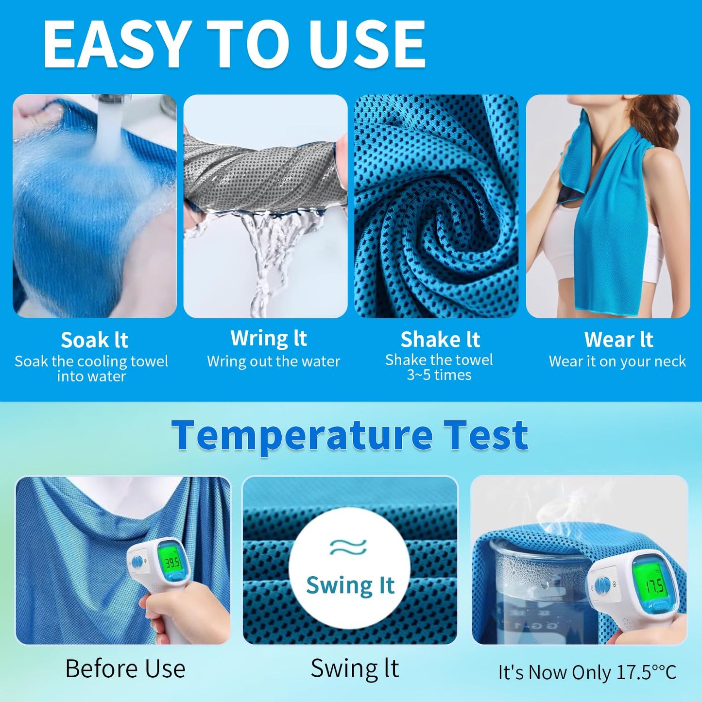 Puomue 5 Pack Cooling Towels, 40 Inches X 12 Inches, Breathable Soft Chilly Microfiber Towel for Yoga, Sport, Running, Workout, Gym, Camping and Fitness, Multicolor