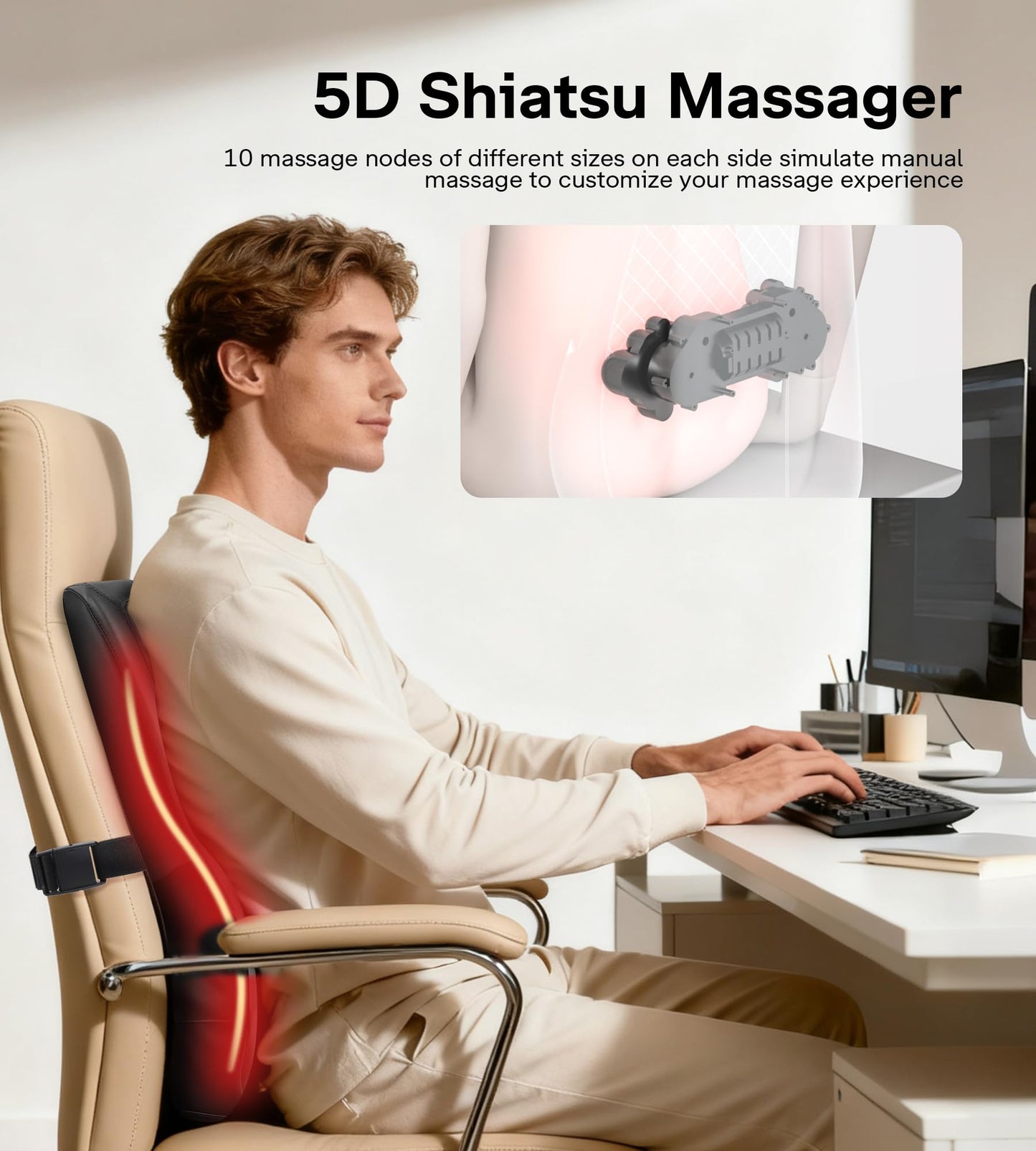 ALLJOY Heated Back Massager for Back Pain Relief, Deep Tissue Shiatsu Lumbar Support Pillow with 3 Massage Modes, 3 Intensity Levels & 3 Timer Settings for Office Chair Home, Fathers Day Gift for Dad