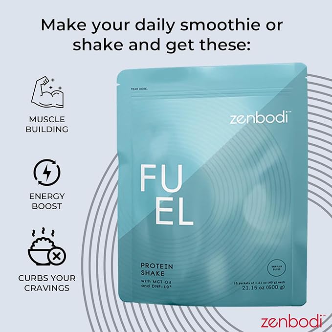 Fuel Protein Powder - 15 Packets Per Bag, Vanilla Flavor, 20 Grams of Protein for Muscle Building & Energy, with MCT Oils & DNF-10, Ideal for Shakes and Smoothies