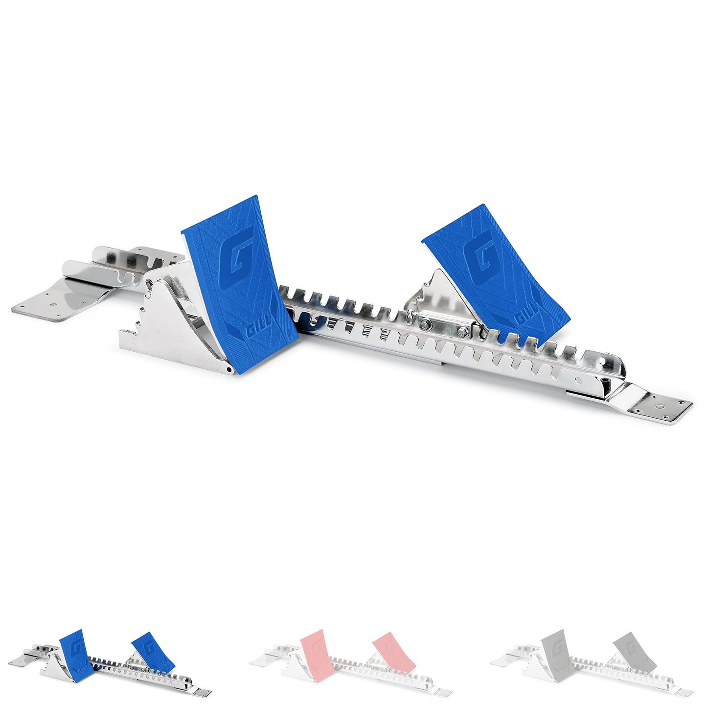 Gill Athletics S2 Starting Block 8" Tall Cast Aluminum Pedals - Designed for High Level Track & Field Competition - Pedals Feature Four Angle Adjustments - Includes 1⁄2” Pyramid Spikes - Royal Blue