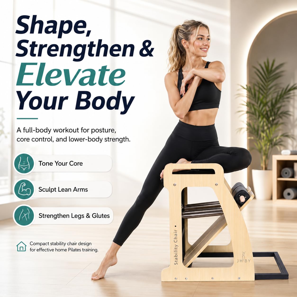 JHBYBMG Pilates Chair, Pilates Chair for Home Workouts, Sturdy Metal Frame, Pilates Stability Chair, Yoga Fitness Trainer, Pilates Reformer Machine (Black) (26.3*30 inch)