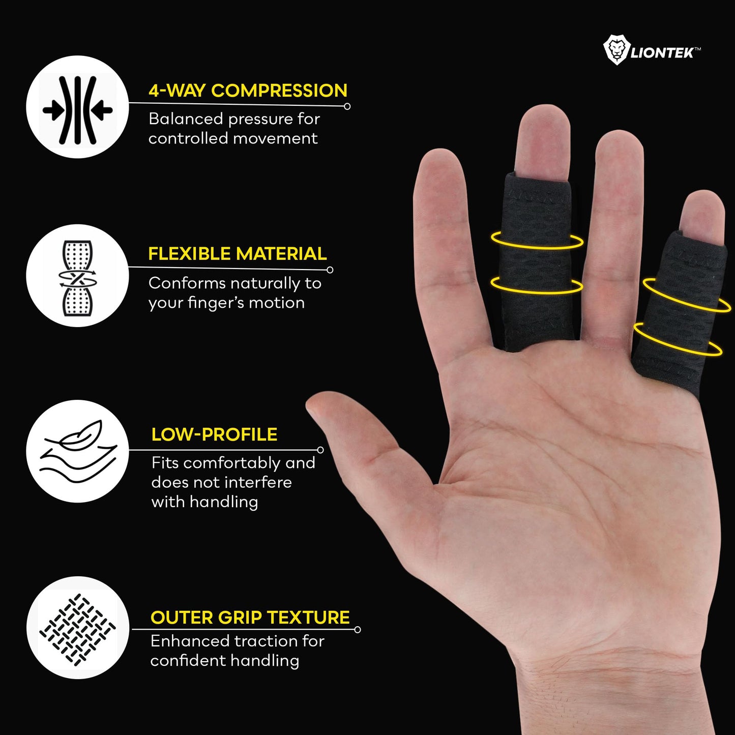 LIONTEK Single Flow Finger Sleeve V3 Pair — Joint Support & Compression for Activity, BJJ, Fitness, Volleyball, Basketball, and More (Large)