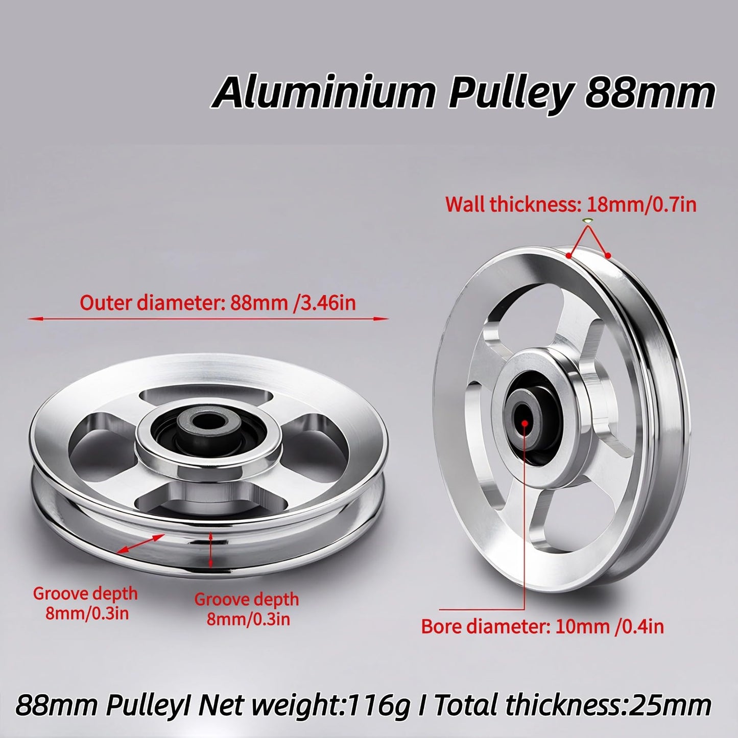 Gueiddi Aluminum Pulley for Home Gym, Load Capacity Sealed Bearing Pulley System, Quiet & Smooth Replacement Gym Pulley Wheel for Cable Machine, LAT Pulldown, Weight Equipment (1, Blue, 88-90mm)