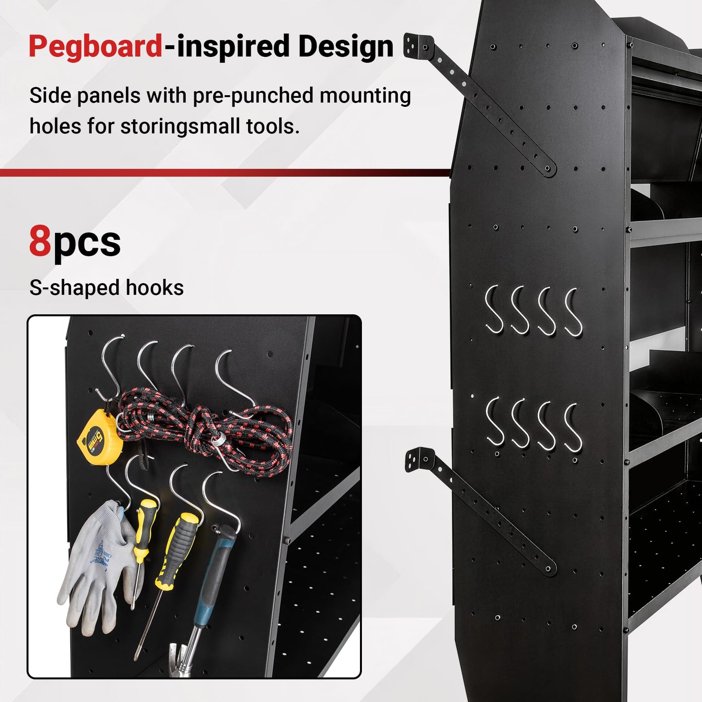 Eastrexon Van Shelving w/ 1000LBS Capacity, Heavy-Duty Steel Cargo Storage System, Universal Fit Ford Transit/RAM ProMaster/Chevy Express/Nissan NV/Sprinter, 32" W x 60" H x 13" D