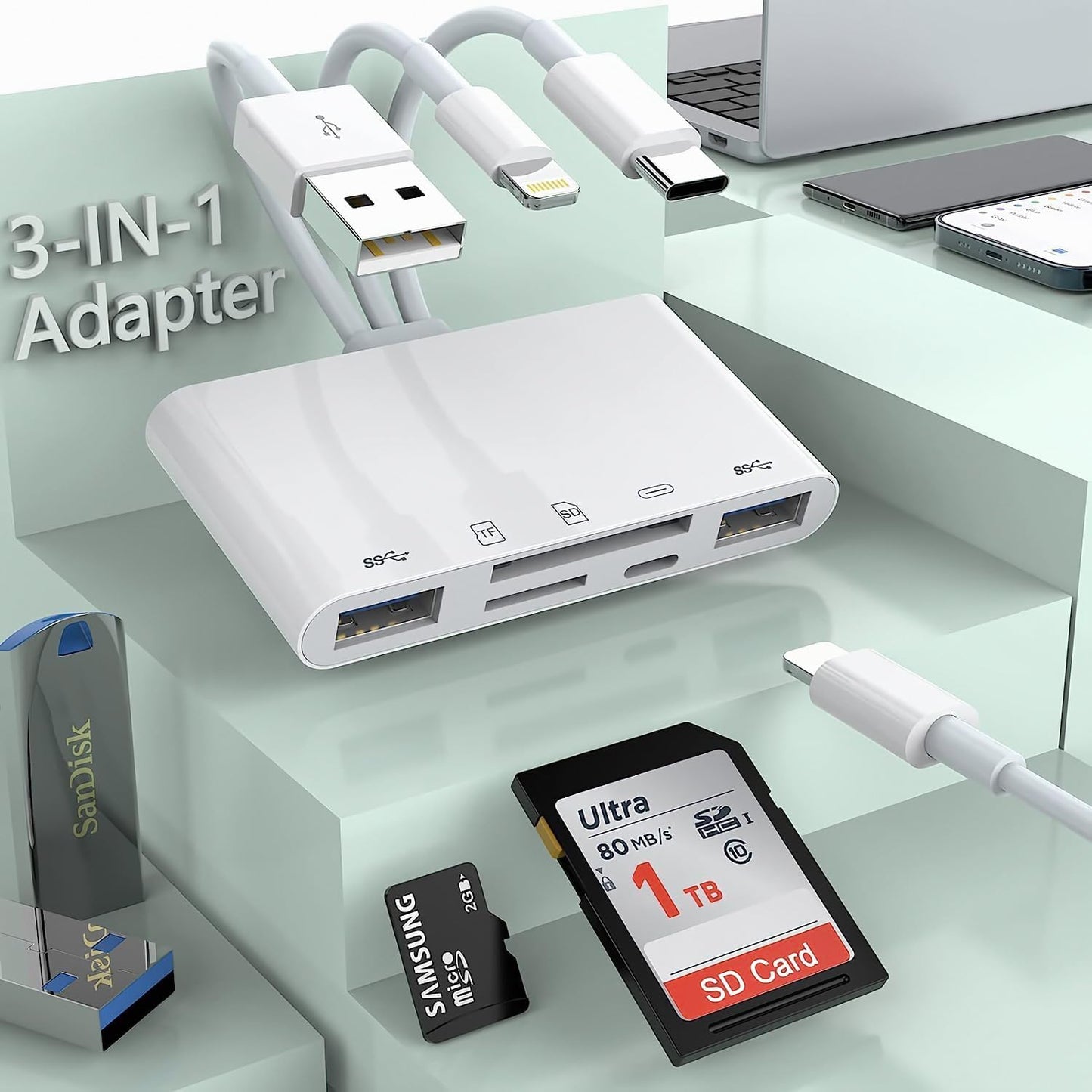 MiaoYfei 5-in-1 SD/SDHC/SDXC/MMC USB OTG Adapter & SD Card Reader, Memory Card Reader, USB C and USB A Devices with PD