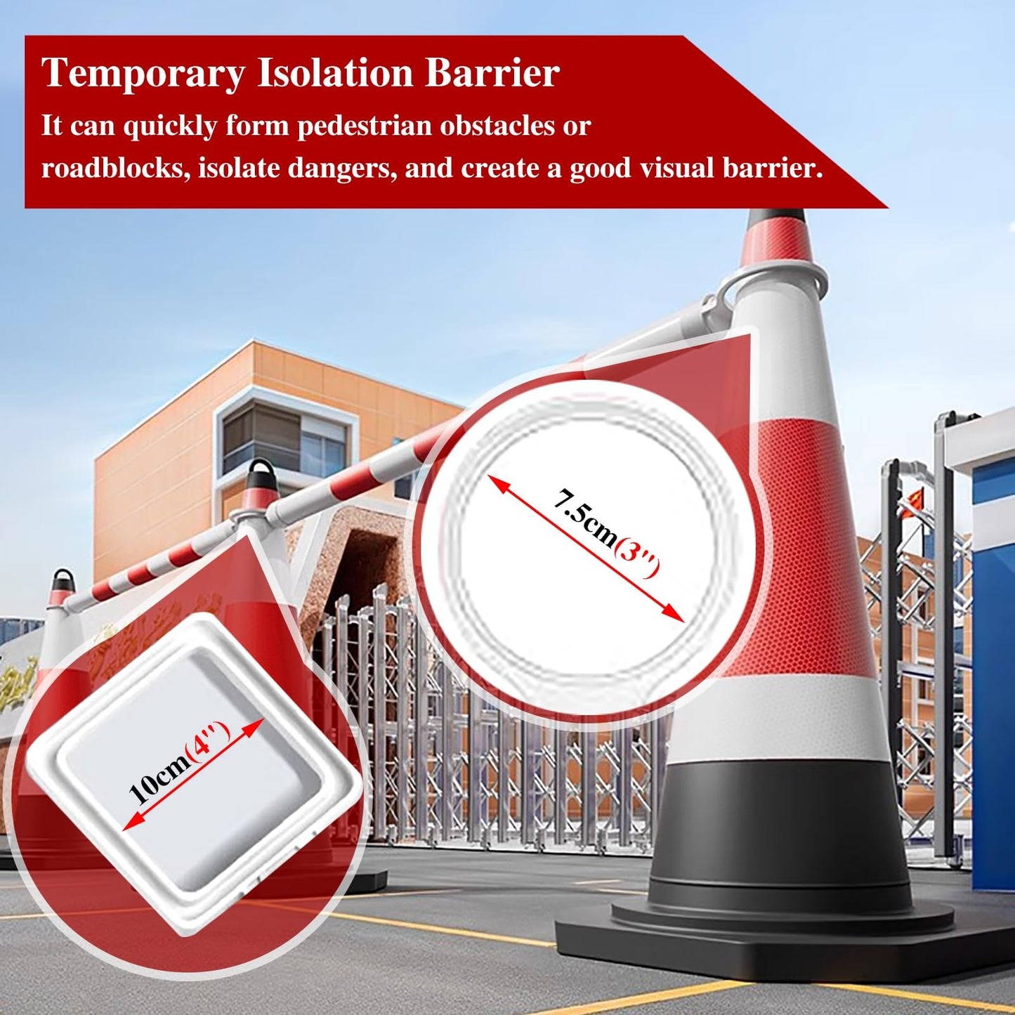 Elitix Construction Cone Bar 3 6 10 12 Pack, Expandable Traffic Barrier Pole for Driveway Garage Fence Parking, Reflective Control Barricade Equipment(Black,8pcs)