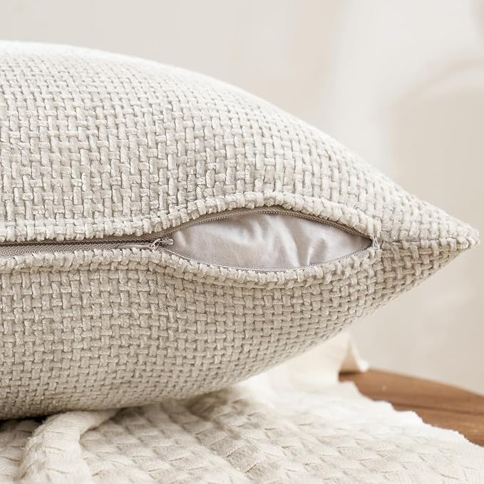 MIULEE Pack of 4 Couch Throw Pillow Covers 22x22 Inch Cream Soft Decorative Chenille Pillow Covers Farmhouse Accent Cushion Covers for Boho Spring Home Decor Sofa Bedroom Living Room