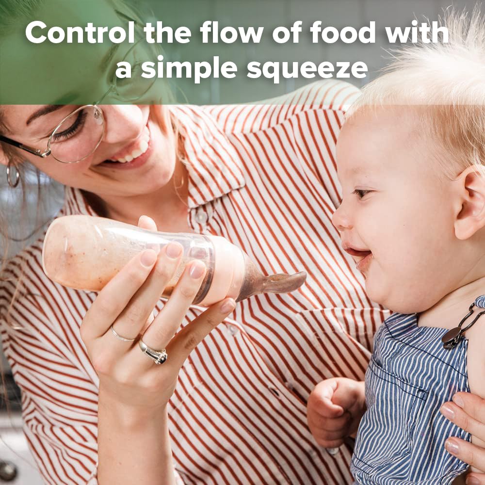 Haakaa Silicone Baby Food Dispensing Spoon Feeder&Cutlery SetInfant Squeeze Cereal Feeder, Baby Fresh Food Feeder, Feed Bottle for Puree Baby Spoons and Forks for Self Feeding 6 Months, Baby Led Weani