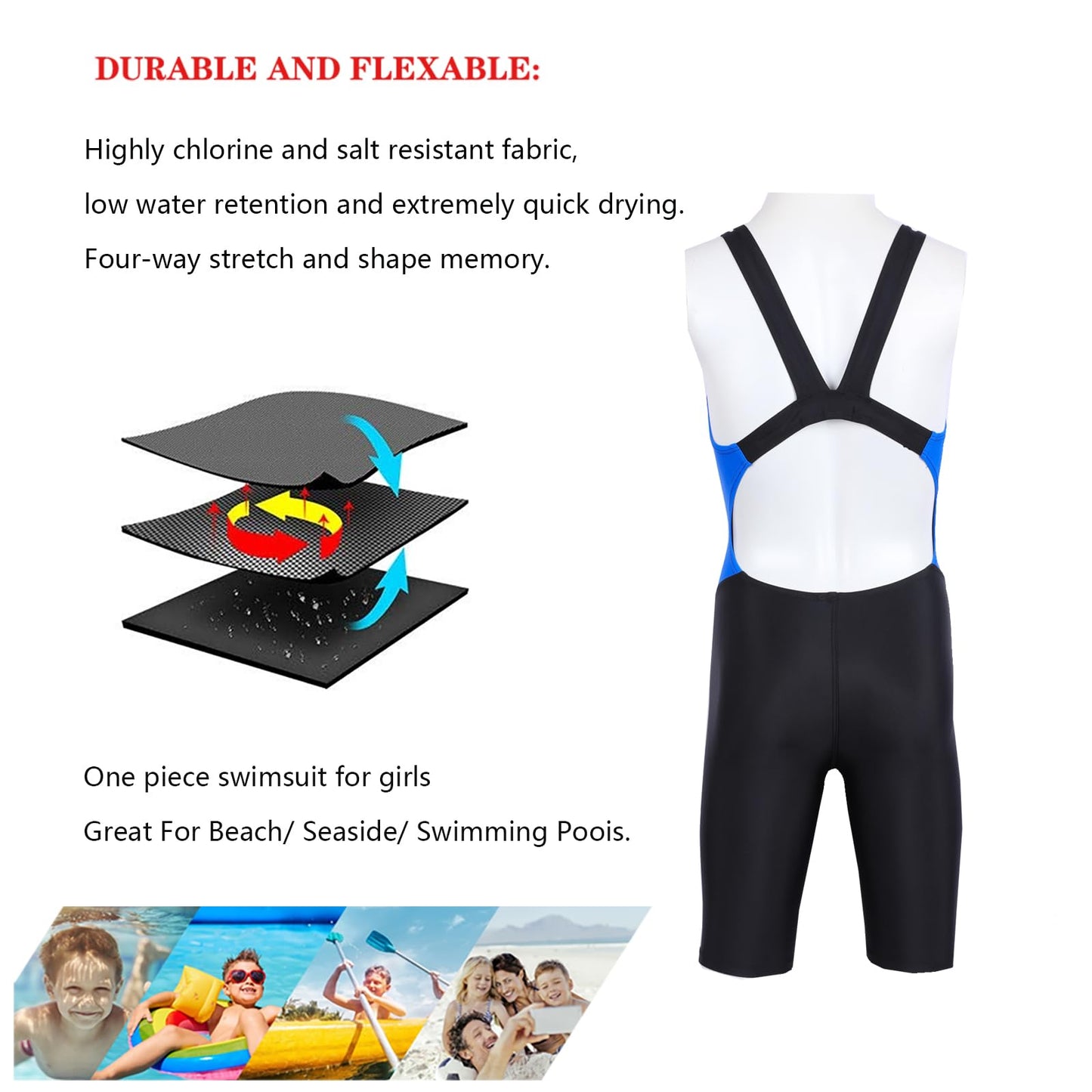 karrack Girls Swimming Suit Sports Conjoined Girls Training Competition Children Swimming Suit (US, Age, 11 Years, 13 Years, Black)